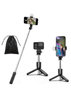 Buy Selfie Stick Tripod with Fill Light - Extendable Tripod Stand Phone Tripod Portable with Detachable Wireless Remote Shutter Compatible with iPhone Samsung Android Cameras(Mini Black+Light) in UAE