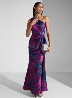 Buy One Shoulder Floral Printed Dress in Saudi Arabia