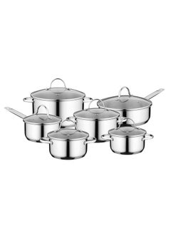 Buy BergHOFF- 12pcs cookware set high-quality 18/10 stainless steel- clear glass lids- multilayered base for fast and even heat distribution- Product of BelgiumComfort in Saudi Arabia