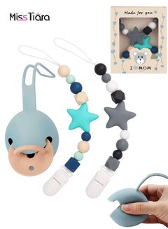 Buy Dummy Clips and Dummy Case Silicone Dummy Holder Case Boys Girl Soother Chain Holder Set Pacifier Case and Dummy Box for Baby Dummies, Nipple Shield Case for Home or Travel in UAE
