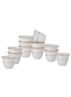 Buy A set of Saudi coffee cups, white and golden porcelain, 12 pieces in Saudi Arabia