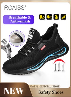 Buy Men's European Standard Steel Toe Safety Shoes for Construction Site Work Fly Woven Anti Smash Anti Puncture Labor Protection Shoes Mens Non Slip Wear Resistant Breathable Sneakers in Saudi Arabia