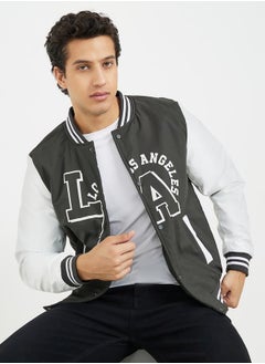 اشتري Printed Varsity Jacket with Pockets في السعودية