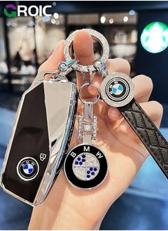 Buy For BMW Key Fob Cover with Keychain, Chrome Silver Trim Soft TPU Car Key Shell Case for 2023 2024 BMW 7 Series 740 760i I5 I7 IX X1 X5 X6 X7 XM, BMW Accessories Key Protector（Black） in UAE