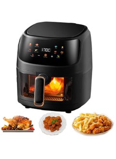 Buy 8L large capacity air fryer, newly upgraded rapid air technology, equipped with visual window and touch screen, 8 preset functions, black in Saudi Arabia