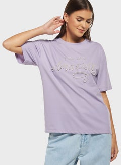 Buy Crew Neck Embellished T-Shirt in UAE
