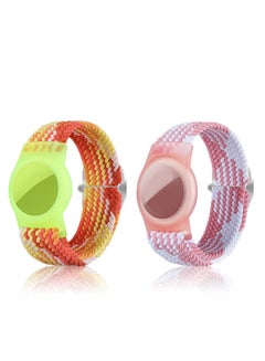 Buy 2 Pcs Kids Bracelet Strap Compatible with AirTag, Holder Woven Wrist Nylon Adjustable Anti-Loss Airtag for Seniors（Orange,White Pink） in Saudi Arabia