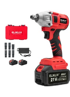 Buy ELIKLIV 600N.m Cordless Impact Wrench,  Electric Impact Gun, High Torque Brushless Impact Wrench w/ 2x 4.0Ah Battery, Fast Charger & 5 Sockets for Car Lawn Mower in Saudi Arabia