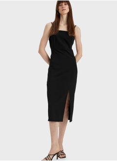 Buy Straight Fit Square Neck Slit Midi Dress in Saudi Arabia