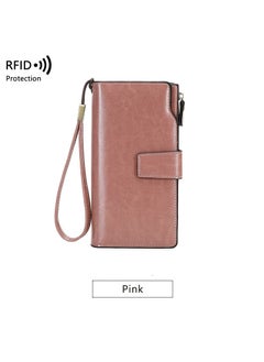 Buy RFID Anti-theft Swipe Ladies Wallet Long Waxed Leather Retro Wallet European And American Large Capacity Clutch Bag in Saudi Arabia