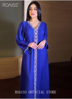 Buy Muslim Dress Dubai Abaya Women Rhinestone Hijab Dresses Moroccan Kaftan Islam Party Clothing in UAE