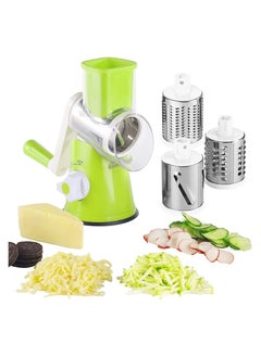 Buy 3 in 1Manual Tabletop Drum Cheese Grater, Rotary Shredder Slicer Grinder for Cucumber Nut Potato Carrot Cheese, Vegetable Salad Shooter, Green in UAE