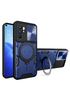 Buy GOLDEN MASK For Oppo Reno 6 4G Armored Camera Shield Cover Camera Lend Protection, Built-in 360° (Blue) in Egypt