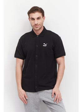 Buy Men Relaxed Fit Brand Logo Training Polo Shirts, Black in UAE