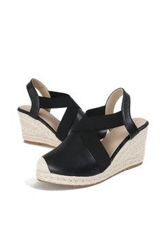 Buy Closed Toe   Espadrille Wedges Sandals Black in Saudi Arabia