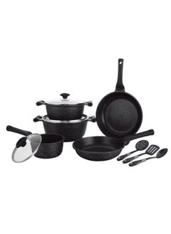 Buy Prestige Essentials Nonstick Pots and Pans Set | Induction Cookware Set 11 Pieces | Non Stick Set Combo | Granite Cooking Set | Fry Pan Non Stick Combo Set - Black in UAE