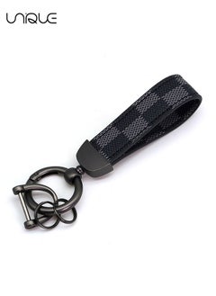 Buy Car PU Leather Metal Keychain, Plaid Leather Zinc Alloy Ring 360° Rotating Car Universal Wrist Band, Key School Bag Car Decoration Pendant (Black+Send a Screwdriver) in UAE