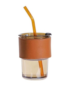 Buy Voidrop- 1pc Glass Tumbler 400ml with Glass Straw and Lid, Glass Cup with Leather Sleeve, Glass Coffee Mugs for Straw and Direct sip Dual Use, Summer Travel Essential Bottle in UAE