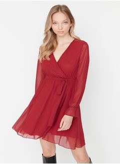 اشتري Burgundy Belted Lined Double Breasted Woven Dress TWOAW20EL0789 في مصر