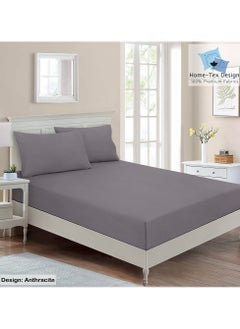 Buy Hometex Design Premium 100% Long Stable Cotton Fitted Bed Sheet Set Single Size 1 Fitted Sheet 90x200 cm and 1 Pillow Covers 50x80 cm with All Around Elastic Antracite in UAE