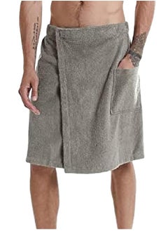 اشتري Mens Adjustable Bath Towel Wrap - Wearable Towel Skirt with Pocket for Gym Shower Sauna Spa & Beach Cover Ups Grey L في الامارات