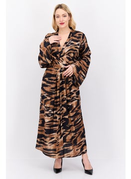 اشتري Women All Over Printed Casual Midi Dress, Black/Brown في الامارات