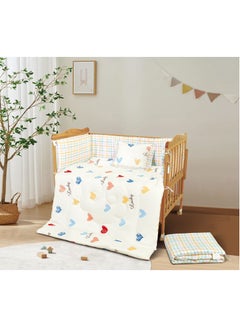 Buy Children's bed screen mattress, 5 pieces, summer, consisting of a quilt, size 132*104 cm, rubber sheet, 70*130 cm, pillowcase, size 38*28 cm, partitions, size 33*300 cm, partitions, size 33*130 cm. in Saudi Arabia