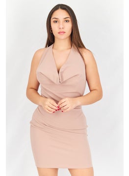 Buy Women Plain Mini Dress, Dark Beige in UAE