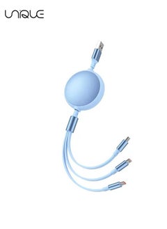 Buy 3 in 1 Retractable Charging Cable，for Type C One Drag Three Fast Charge Data Cable，Multi USB Cable Fast Charger Cord for iPhone, Samsung, iPad, Tablets, Switch and More (Sky Blue) in Saudi Arabia