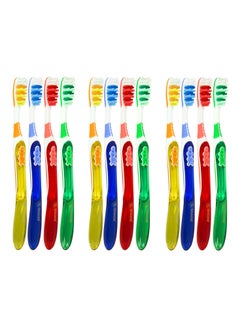 اشتري Shield Care Toothbrush Dual Pro with Multi-Level Filaments, Anti-Slip Grip (Expert Care - Medium Bristles) Adults - Yellow, Red, Blue, Green - 12 Count (Pack of 1) في الامارات