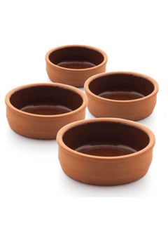 اشتري Terracotta 4-Piece Inner-Glazed Round Bowl Set Safe 100% Natural earthenware Eco friendly terracotta pots Mexican Indian Korean moroccan Dishes - Brown - 8x3.5 cm في الامارات