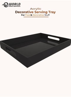 اشتري Black Food Serving Tray with Handles for Coffee, Tea and Snacks, Decoration for Dining Table and Bath Vanity Storage في الامارات