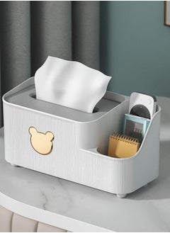 Buy Multi-Function Rectangular Tissue Box - Desktop Tissue Storage with 3 Compartments for Organization in Saudi Arabia