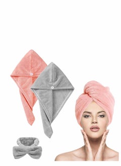 اشتري Microfiber Hair Towel Wrap Set - Microfiber Hair Towel for Drying Curly, Long & Thick Hair with Makeup Headband for Women في السعودية