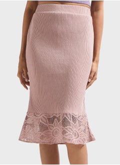 اشتري Ribbed Lace High Waist Skirt في الامارات