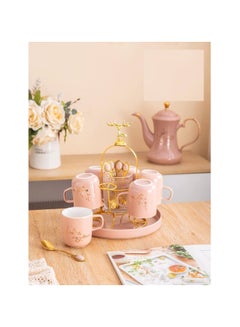 Buy Marble porcelain tea set in the refrigerator, 16 pcs in tray, rose TS154-16-ROS in Egypt