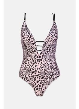 اشتري Women One Piece Strappy Swimwear, Pink and Black في السعودية