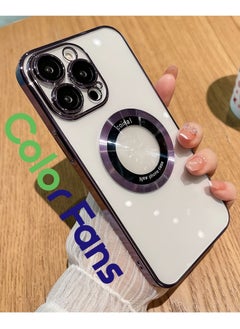 Buy for iPhone 14 Pro Max Case Magnetic Compatible with Magsafe Glass Lens Camera Protector Logo View Hard Luxury Phone Case for Women Men Transparent Cover Purple in Saudi Arabia