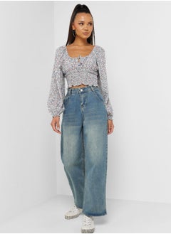 Buy High Waist Straight Leg Jeans in Saudi Arabia