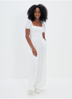 Buy AE Smocked Puff-Sleeve Jumpsuit in UAE