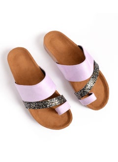 Buy Suede Slipper with Colorful Stripe - Mauve in Egypt