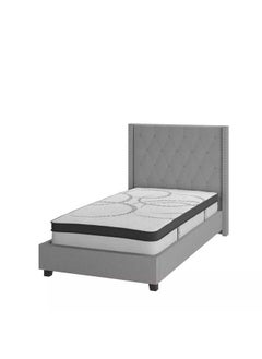 Buy Grey Essence: Single Bed in Swedish Wood with Linen Fabric, Color Pewter, Dimensions 120x200x140 by Alhome in Saudi Arabia