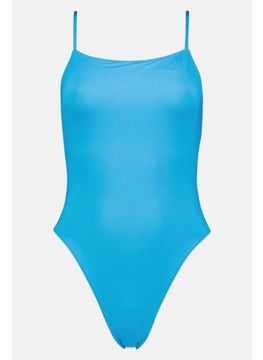 Buy Women Plain One Piece Swimsuit, Blue in UAE