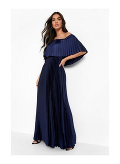 Buy Pleated Satin Bardot Maxi Dress in UAE