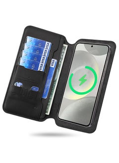 Buy Wallet Wireless Power Bank for Samsung Galaxy S24 Plus Compatible with MagSafe Battery Pack Wireless Portable Charger Magnetic Wallet Black in UAE