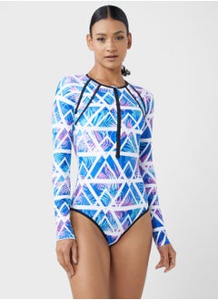 اشتري Printed Zip Detail Swimsuit في الامارات