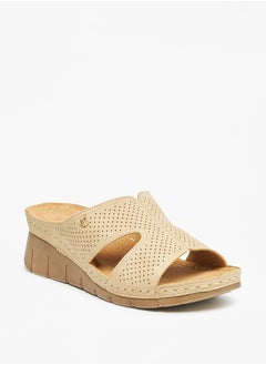 Buy Textured Slip-On Sandals with Wedge Heels in UAE