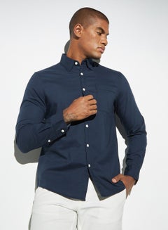 Buy Lee Cooper Solid Oxford Shirt with Long Sleeves and Pocket in Saudi Arabia