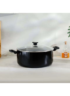 اشتري Karolina Aluminium Casserole With Lid 3.2Mm Pressed Aluminium Non-Stick Stockpot & Stewpot With Cover For Kitchen & Dining Room W32Xh14.5Cm - Black في الامارات