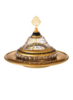 Buy A Metal Plate For Serving Dates And Sweets With A Luxurious Glass Lid in Saudi Arabia